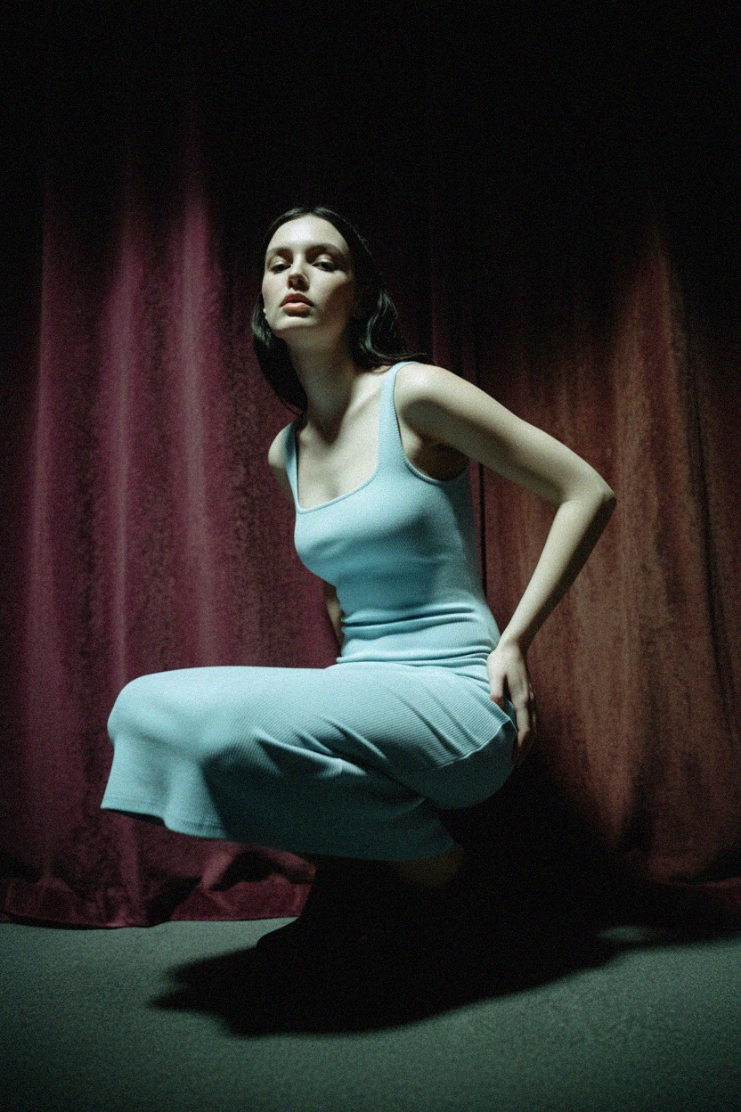 Ribbed Square Neck Fitted Midi Dress photo 3