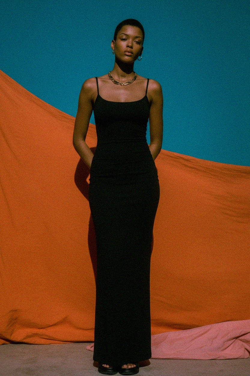 Black Spaghetti Strap Bodycon Maxi Dress photo 2