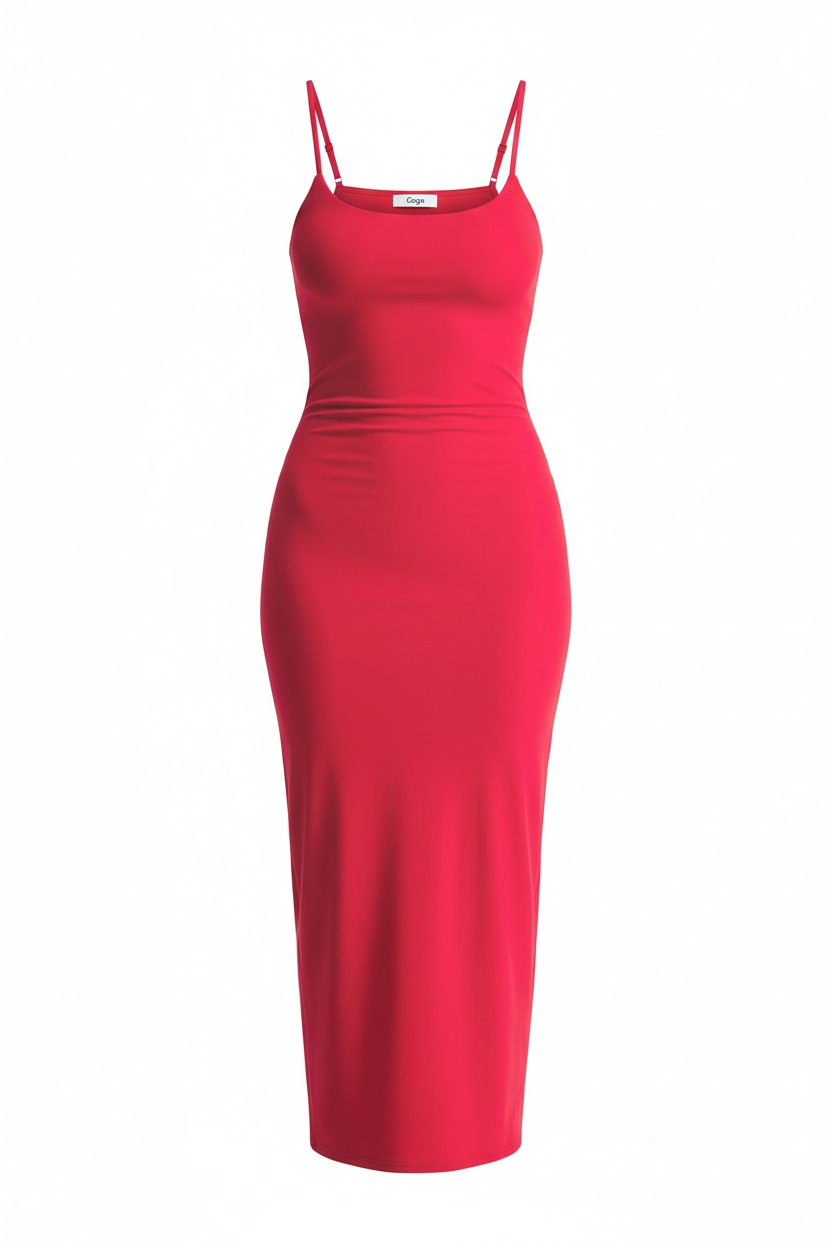 Red Midi Bodycon Dress with Spaghetti Straps photo 1