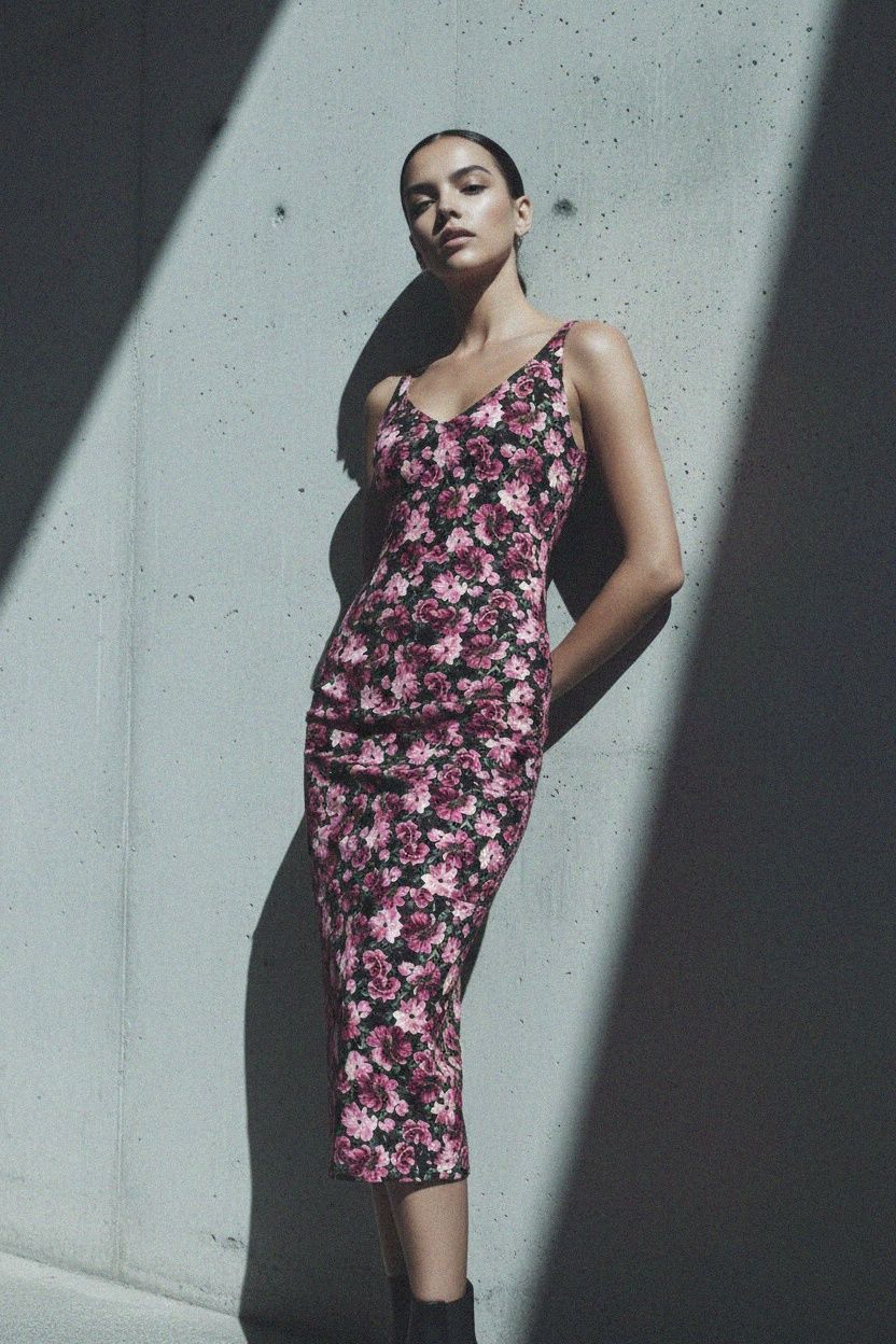 Floral Print V-Neck Midi Dress photo 3