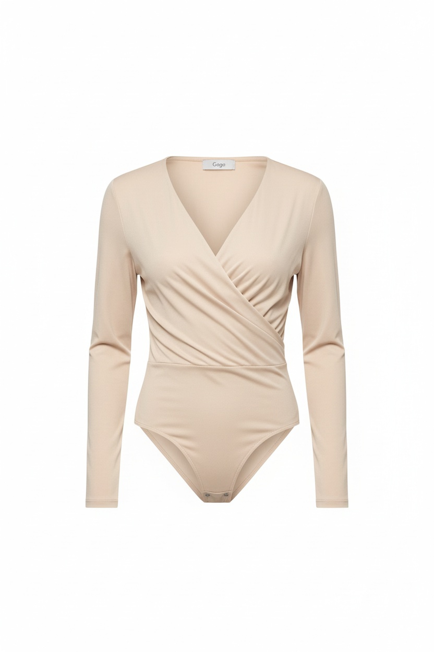 Elegant Beige Long Sleeve Wrap Blouse photo 1