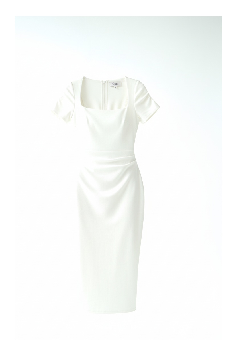 Elegant White Square Neck Midi Dress photo 1