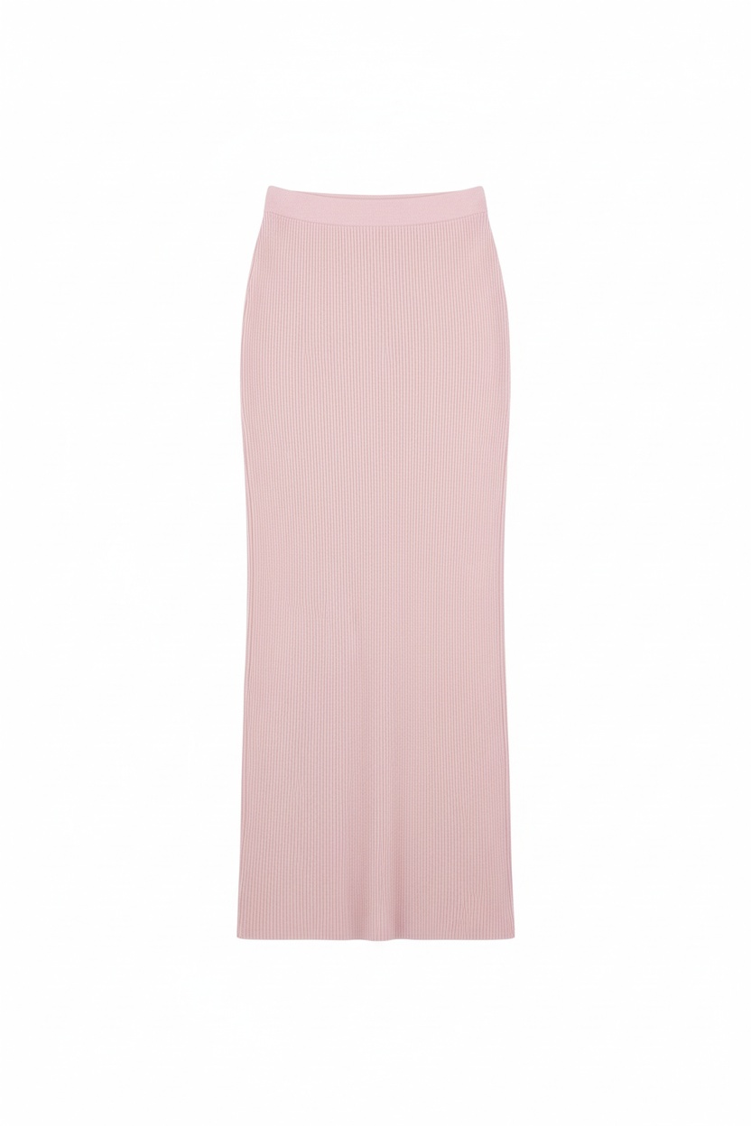 Ribbed Knit Maxi Skirt in Soft Pink photo 1