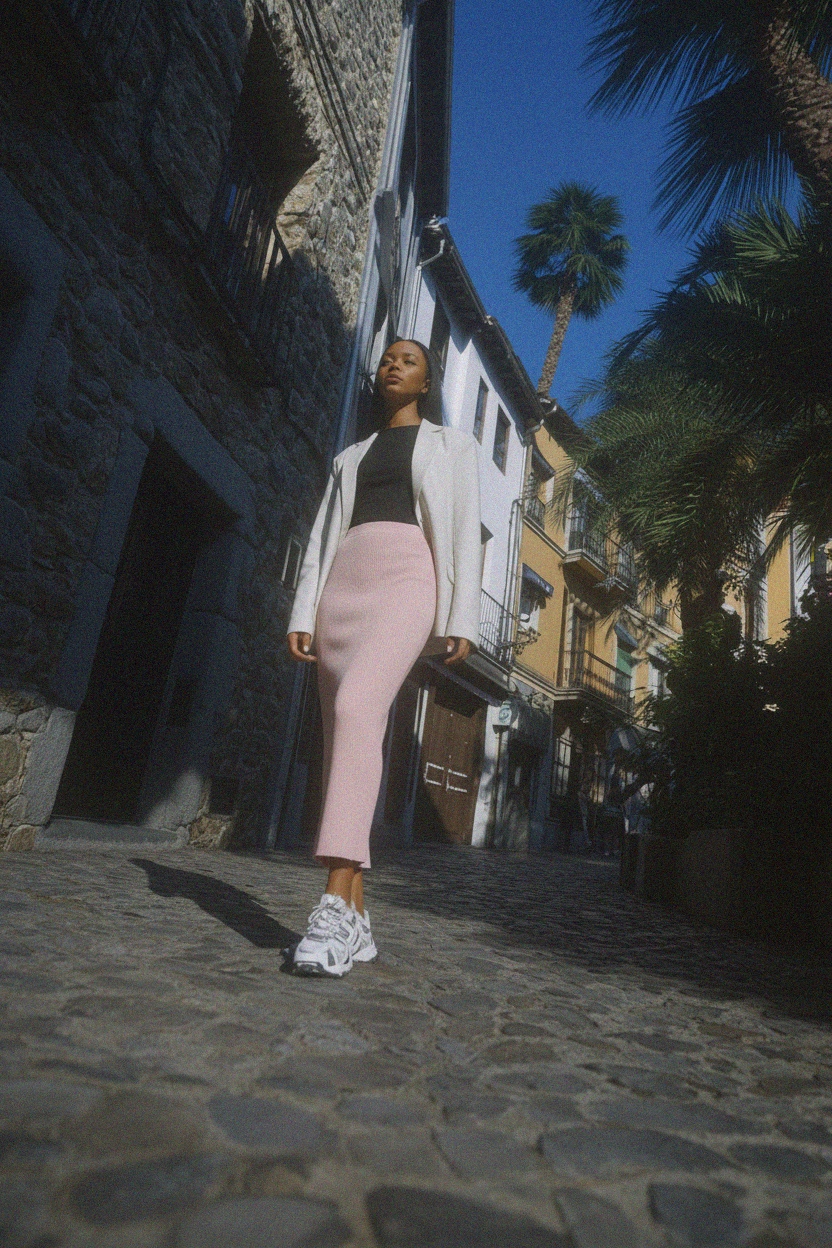Ribbed Knit Maxi Skirt in Soft Pink photo 4