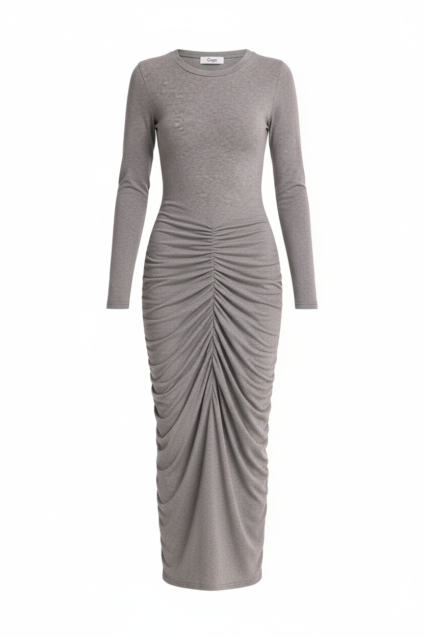 Fitted Grey Long Sleeve Maxi Dress photo 1