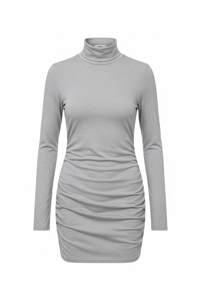 Long Sleeve Grey Turtleneck Mini Dress photo 1
