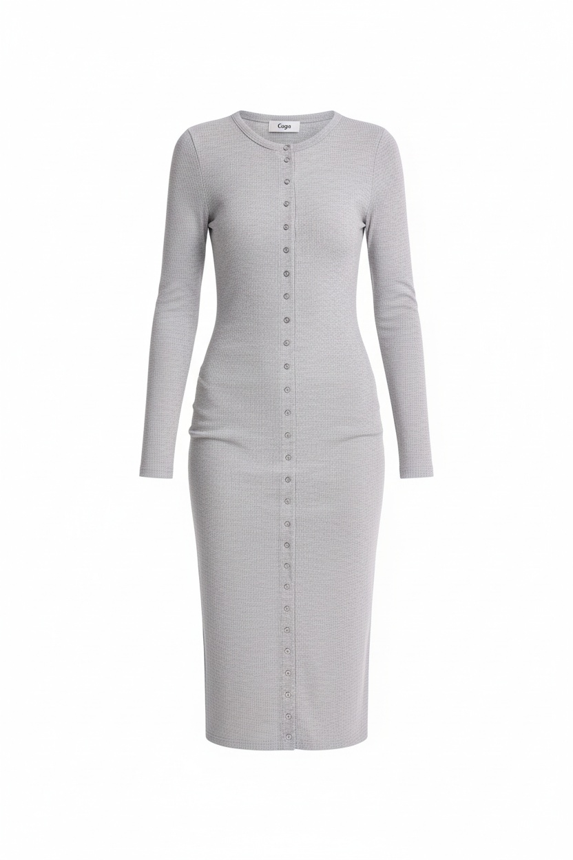 Form-Fitting Ribbed Button-Front Midi Dress photo 1