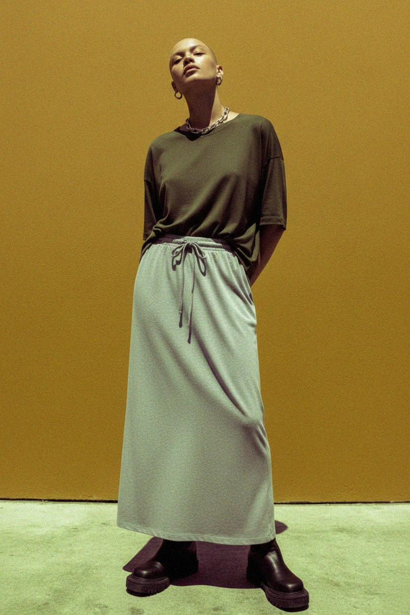 Comfortable Grey Maxi Skirt with Drawstring Waist photo 3