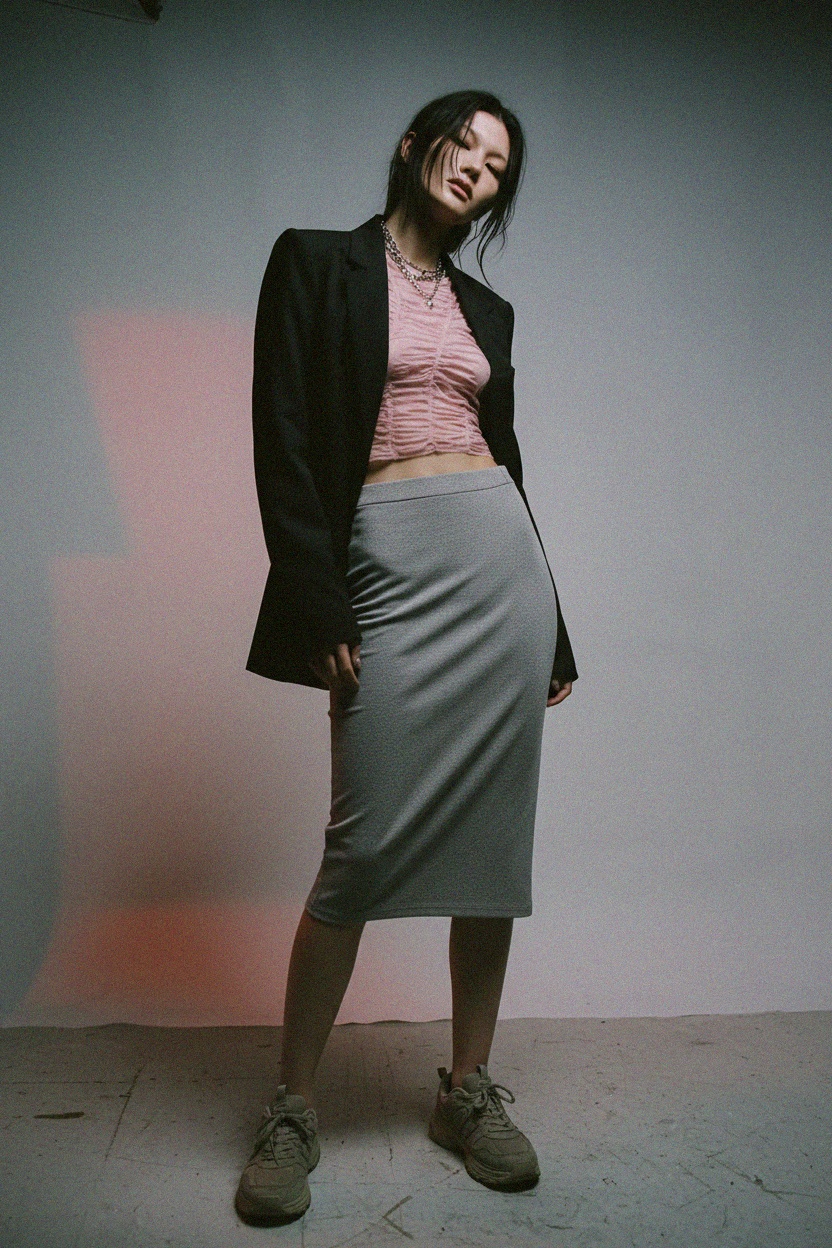 Form-Fitting Stretch Knit Midi Skirt photo 2