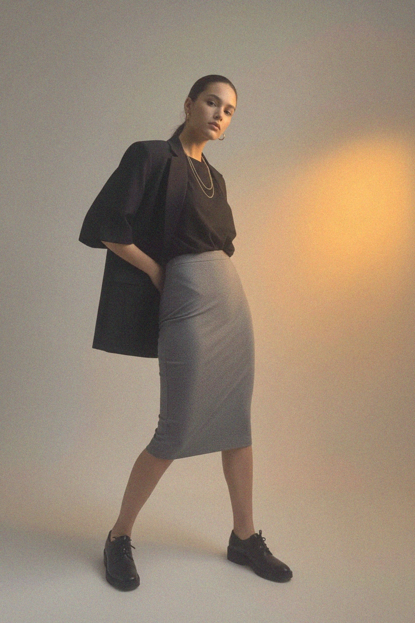 Form-Fitting Stretch Knit Midi Skirt photo 5