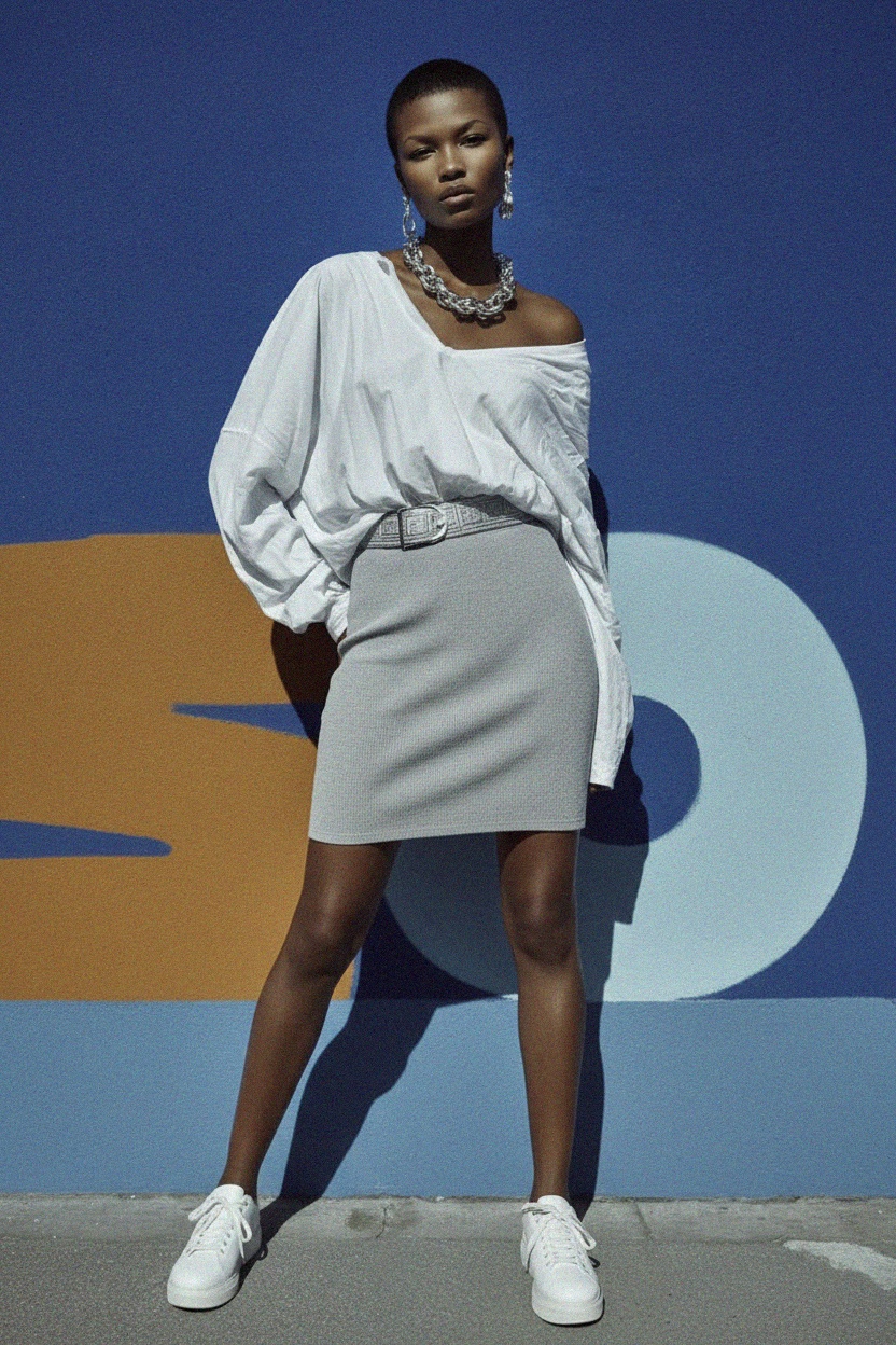 Essential Ribbed Knit Fitted Grey Mini Skirt photo 3