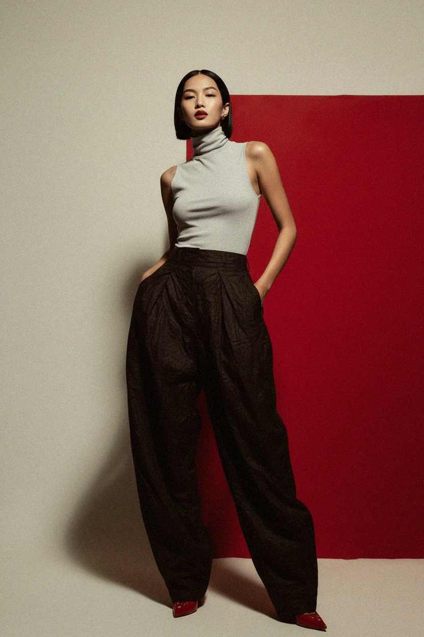 Sleeveless Turtleneck Top in Soft Grey photo 3