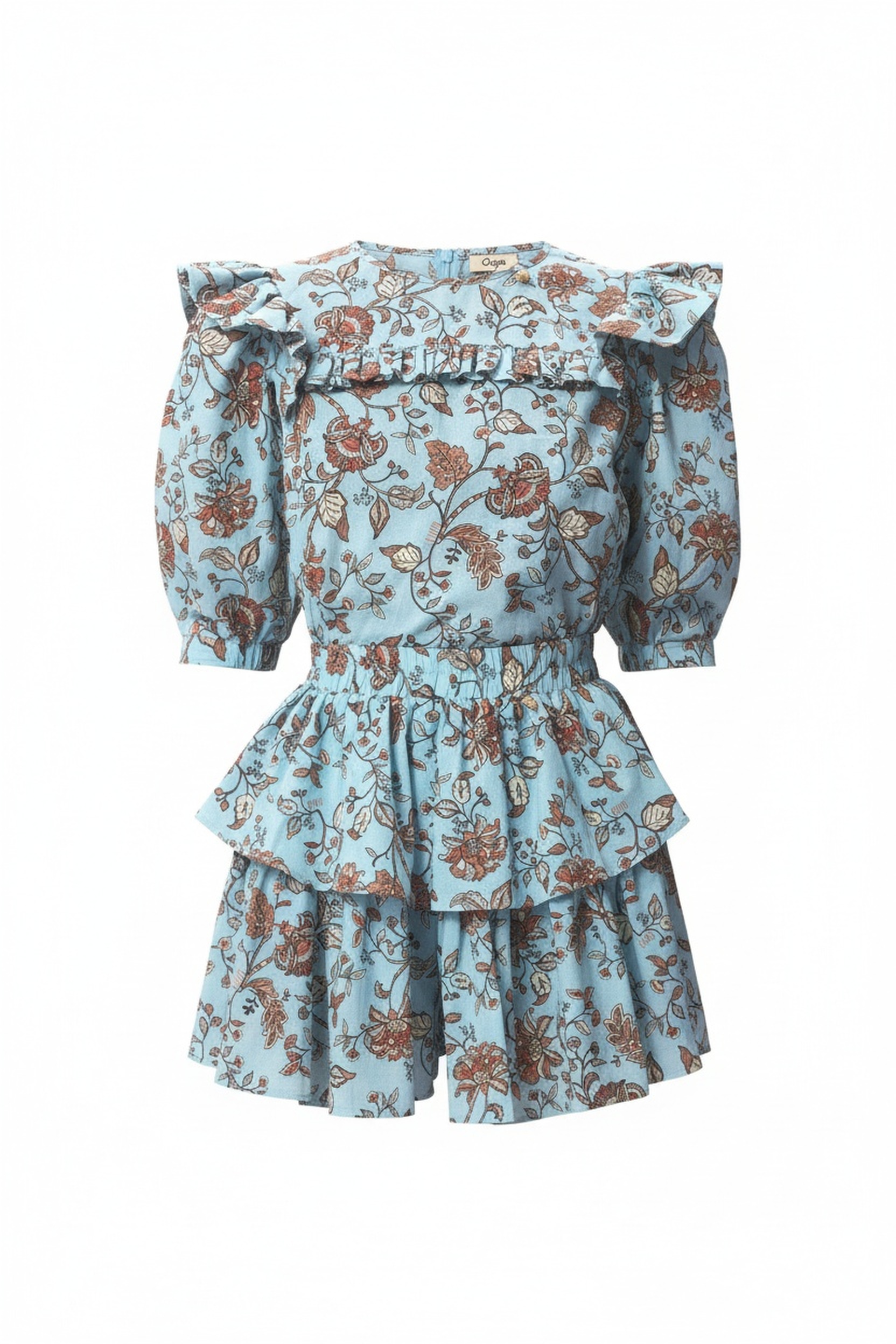 Blue Floral Ruffle Mini Dress photo 1