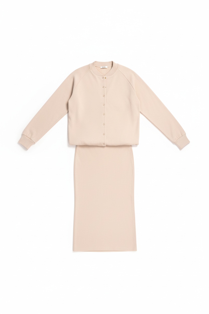 Ribbed Knit Cardigan & Midi Skirt Set photo 1