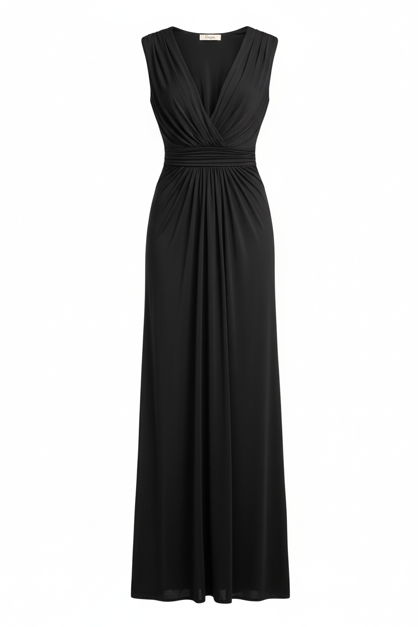 Elegant Black Maxi Dress with Plunging V-Neck photo 1