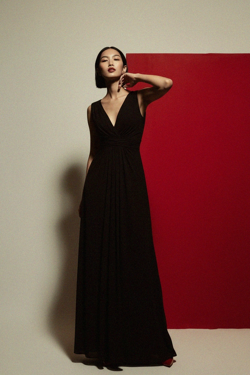 Elegant Black Maxi Dress with Plunging V-Neck photo 3