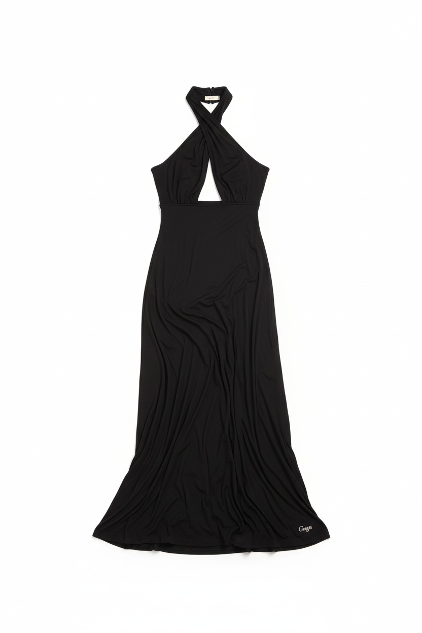 Elegant Black Halter Neck Maxi Dress photo 1