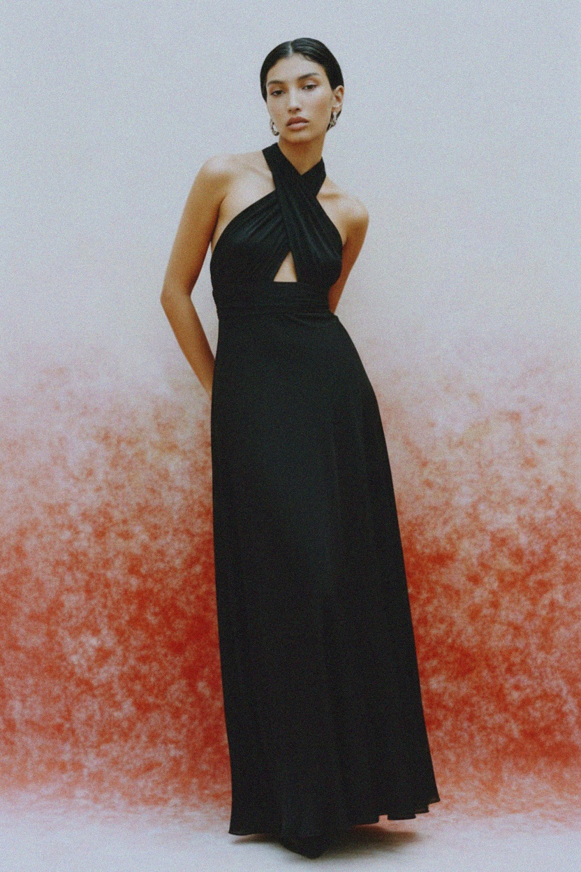 Elegant Black Halter Neck Maxi Dress photo 2