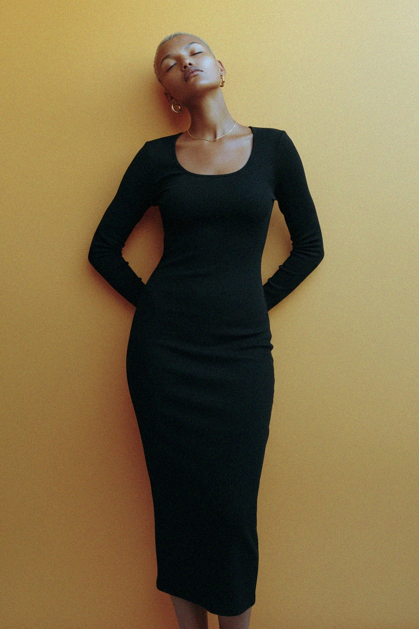 Fitted Ribbed Knit Midi Dress photo 3