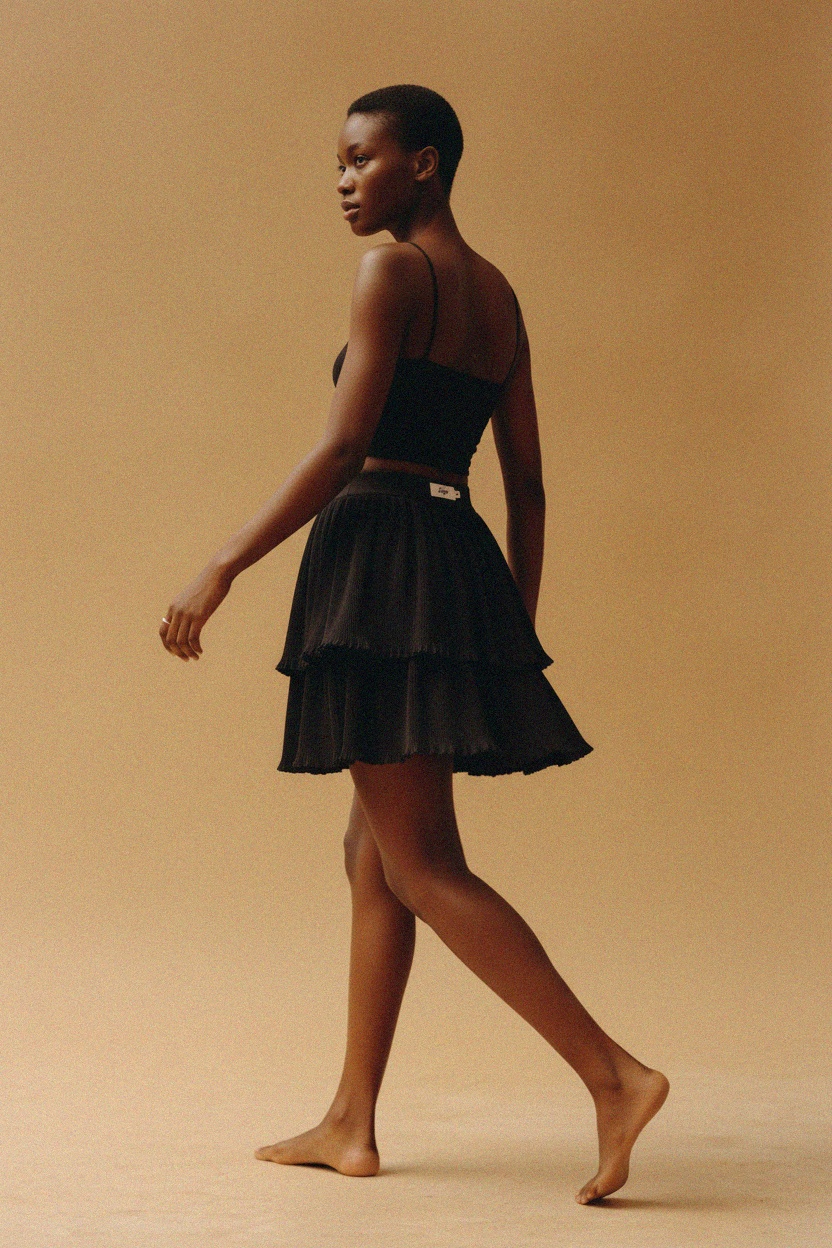 BIZUU Black Pleated Tiered Mini Skirt photo 4