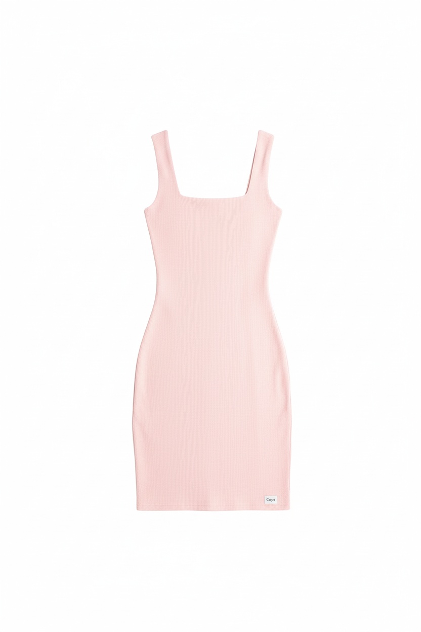 Pink Ribbed Square Neck Mini Dress photo 1