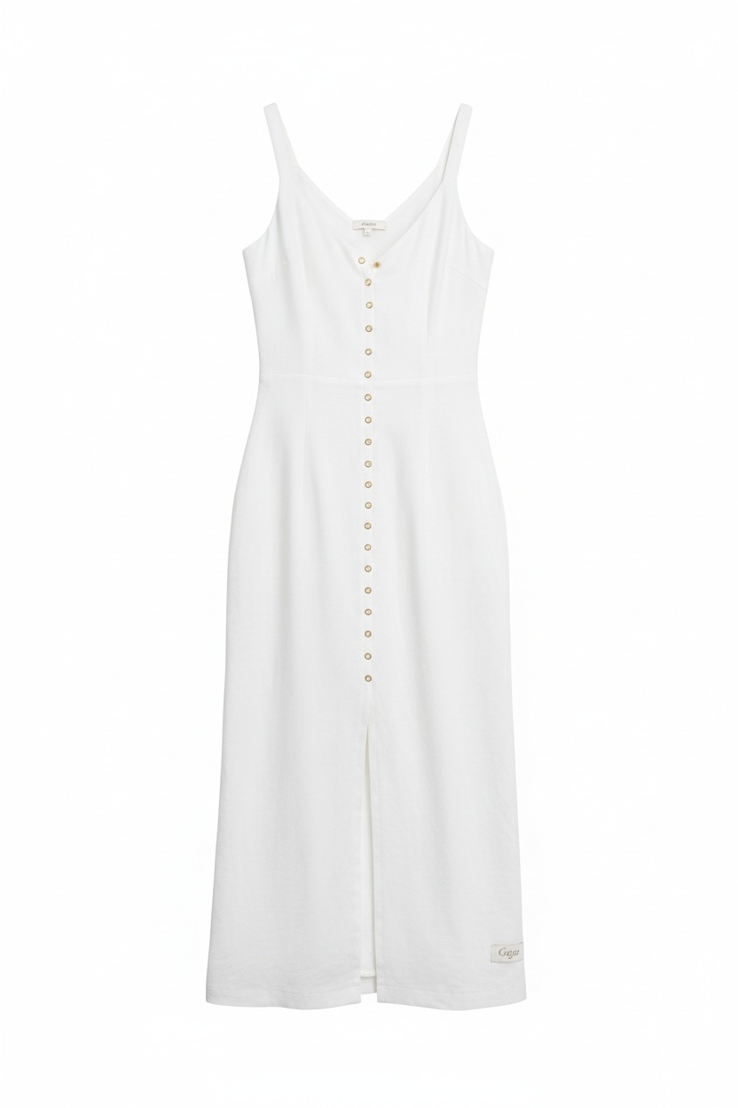 White Sleeveless Button-Down Midi Dress photo 1