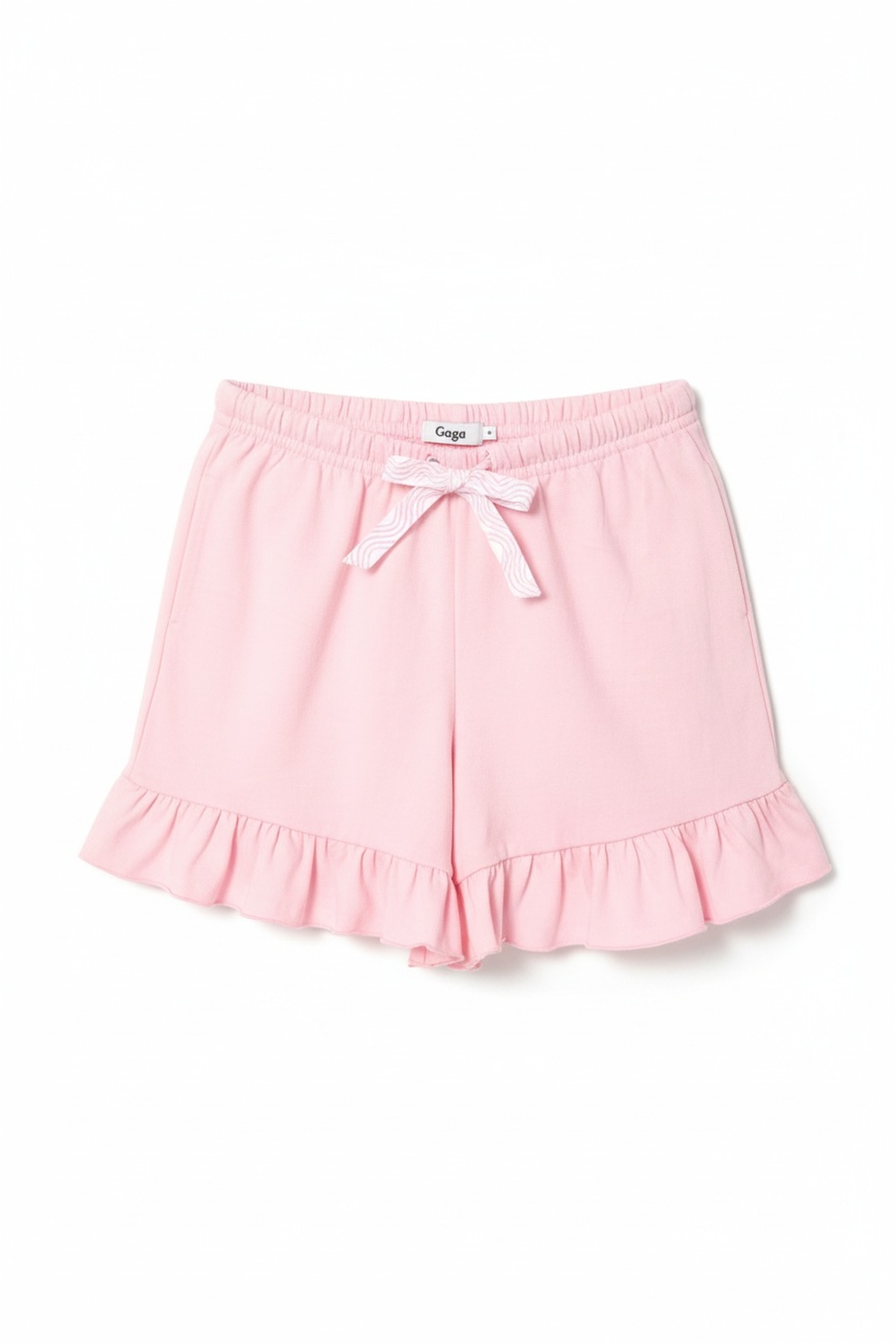 Pink Ruffled Hem Drawstring Shorts photo 1