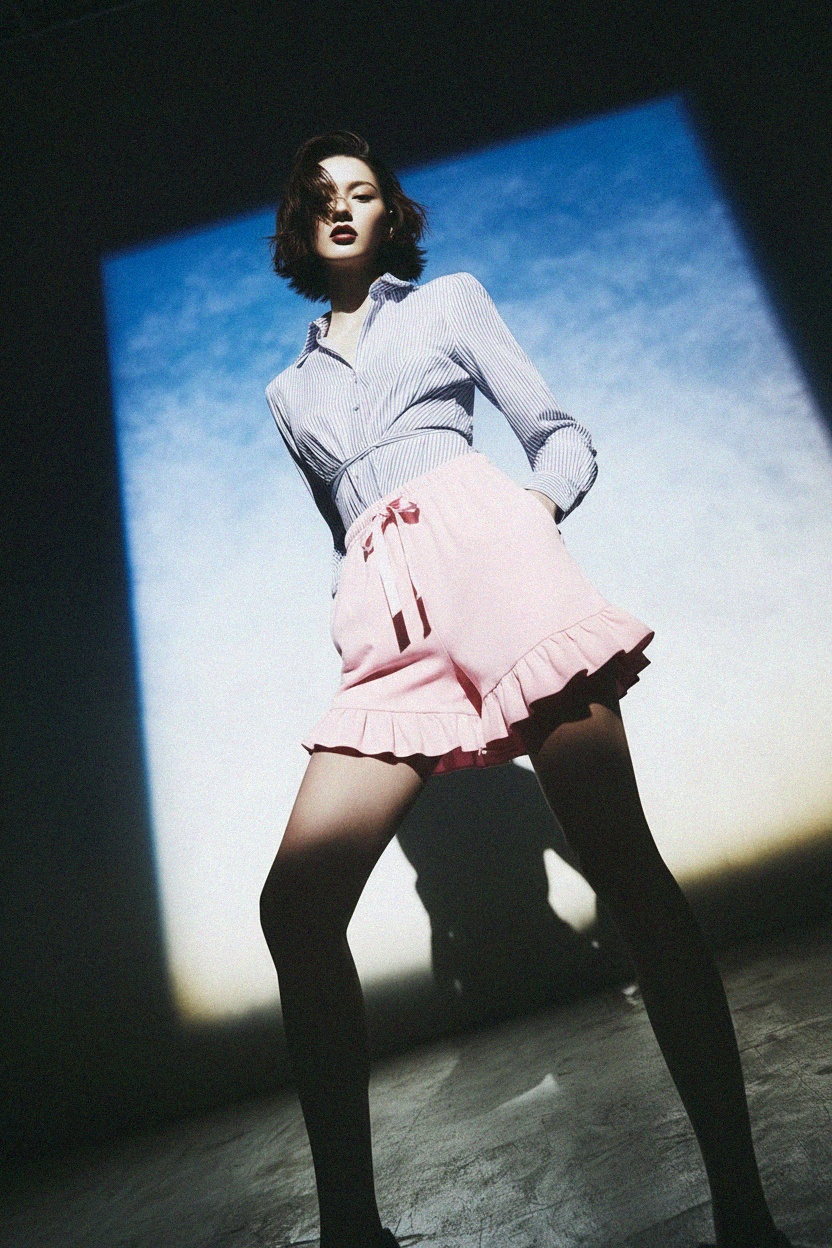 Pink Ruffled Hem Drawstring Shorts photo 3