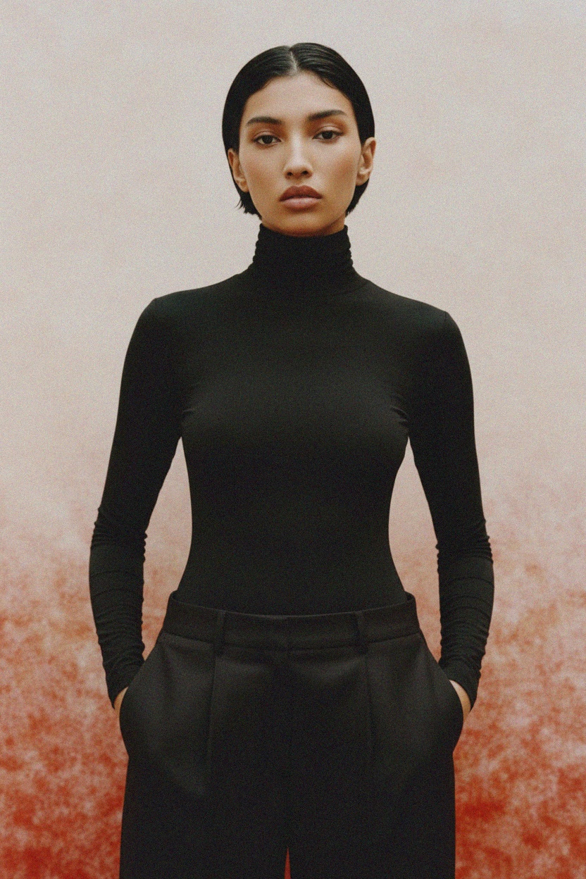 Black Long Sleeve Turtleneck Bodysuit photo 2