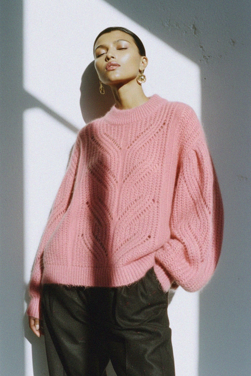 Pink Open-Knit Oversized Sweater photo 4