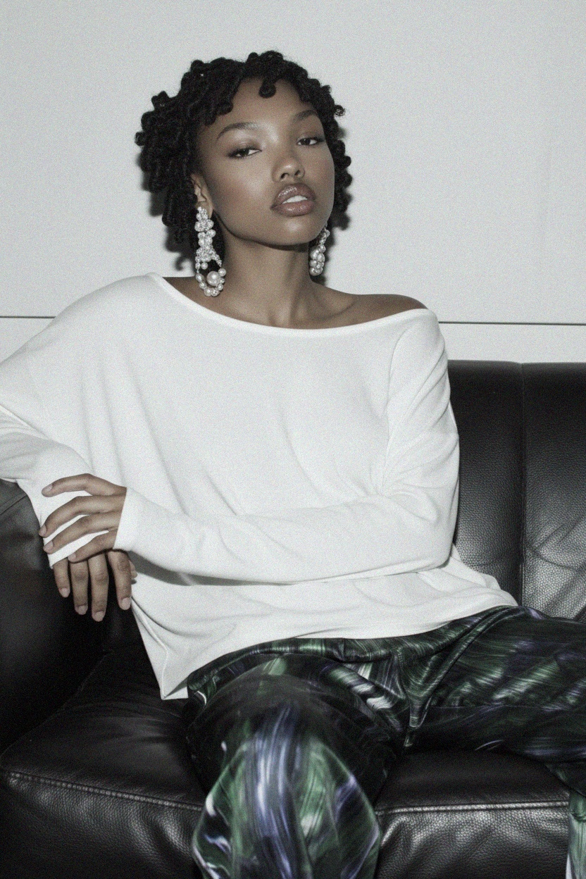 White Off-Shoulder Long Sleeve Blouse photo 3