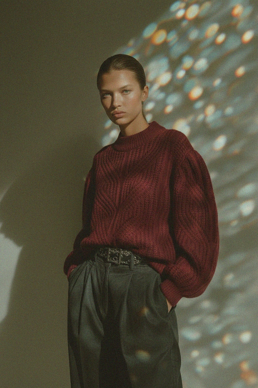 Textured Knit Sweater with Puff Sleeves photo 2