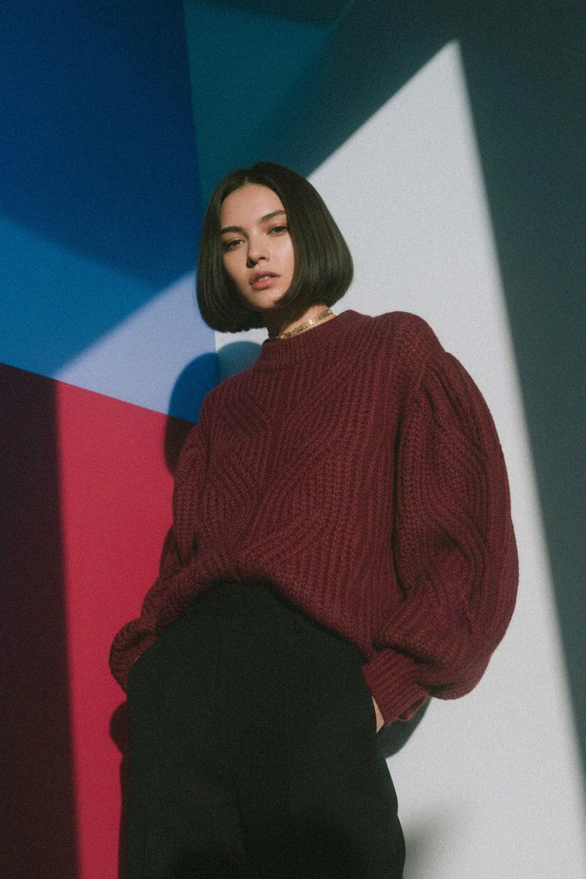 Textured Knit Sweater with Puff Sleeves photo 3