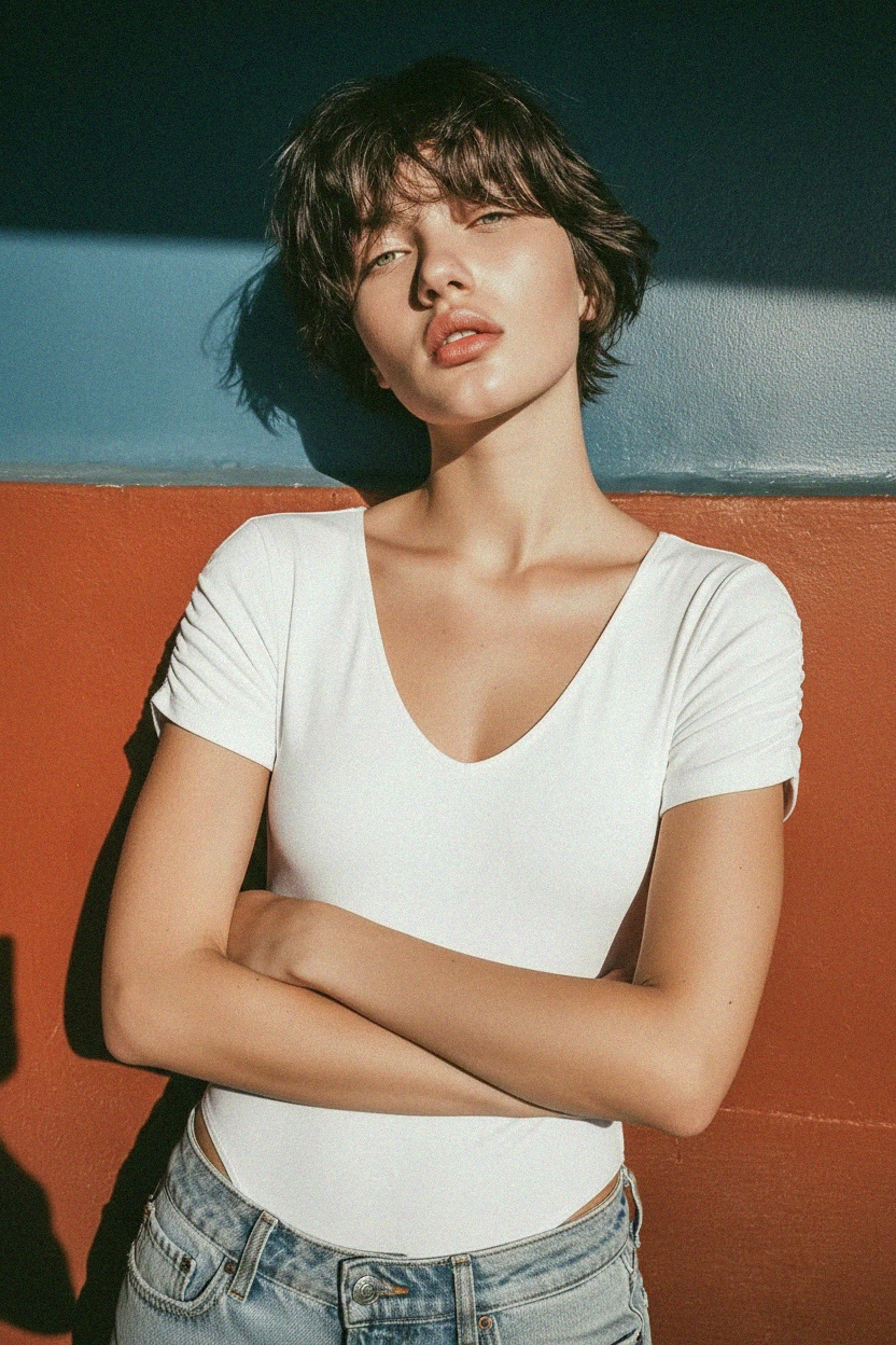 Essential White Short Sleeve V-Neck Bodysuit photo 3