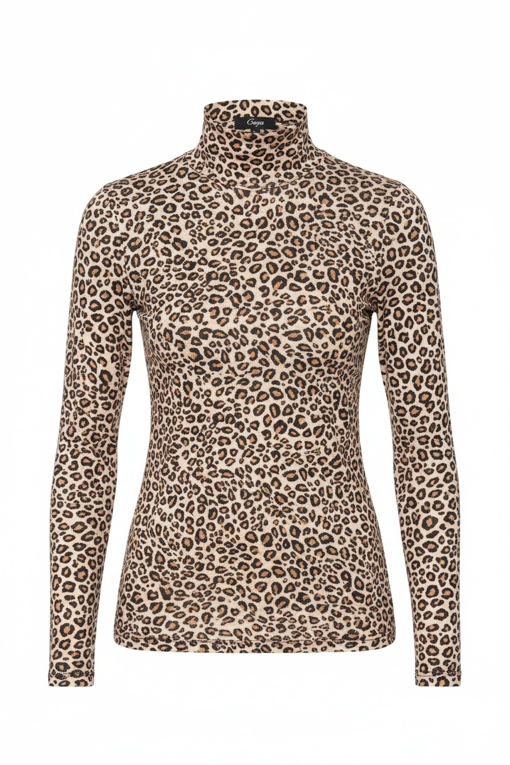 Chic Leopard Print Fitted Turtleneck Top photo 1