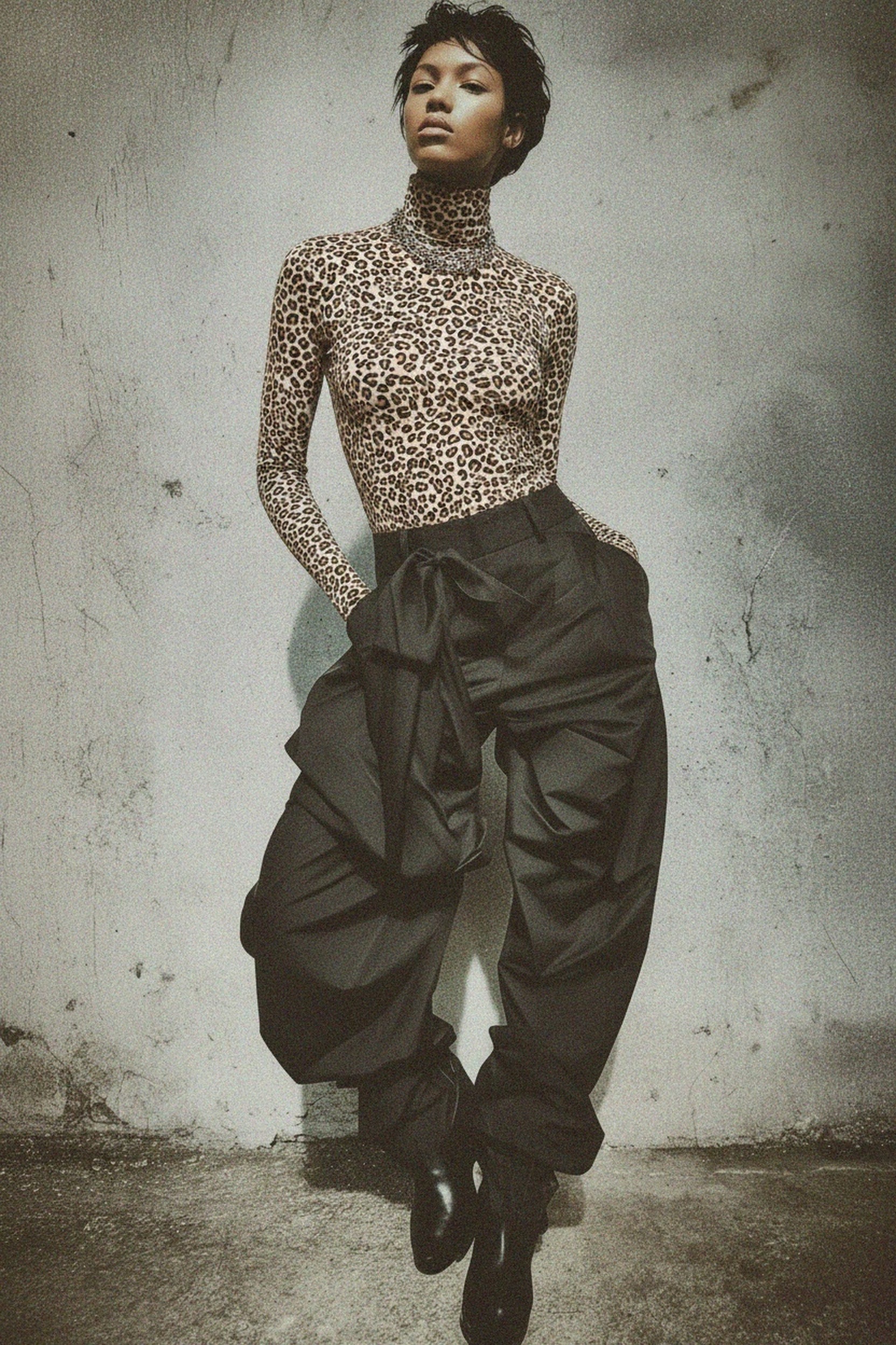 Chic Leopard Print Fitted Turtleneck Top photo 2