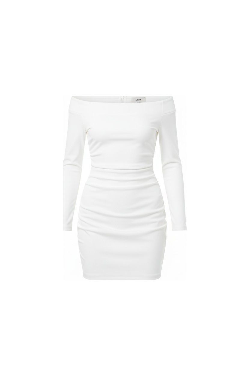 Chic White Off-Shoulder Long Sleeve Mini Dress photo 1