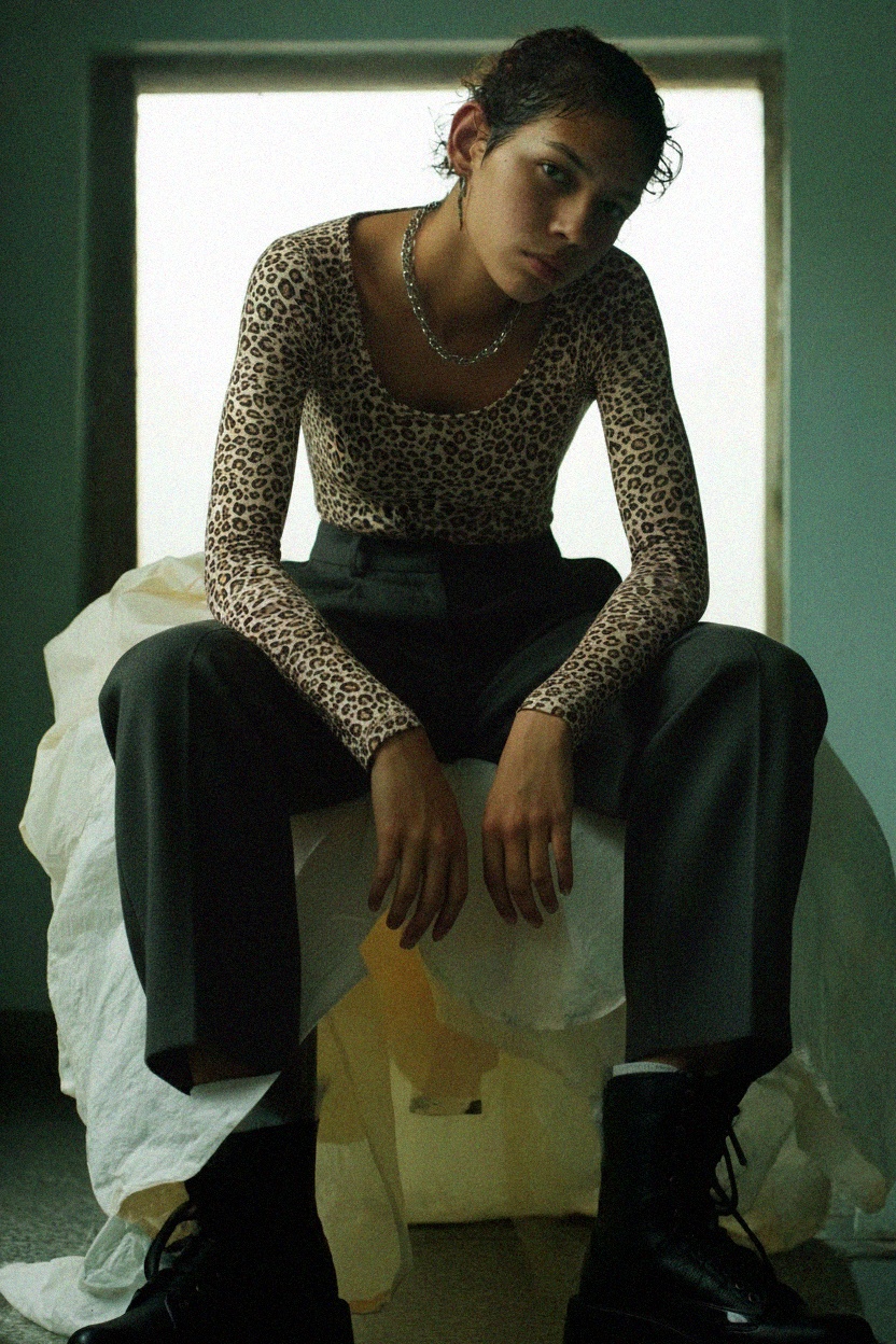 Leopard Print Long Sleeve Fitted Top photo 4