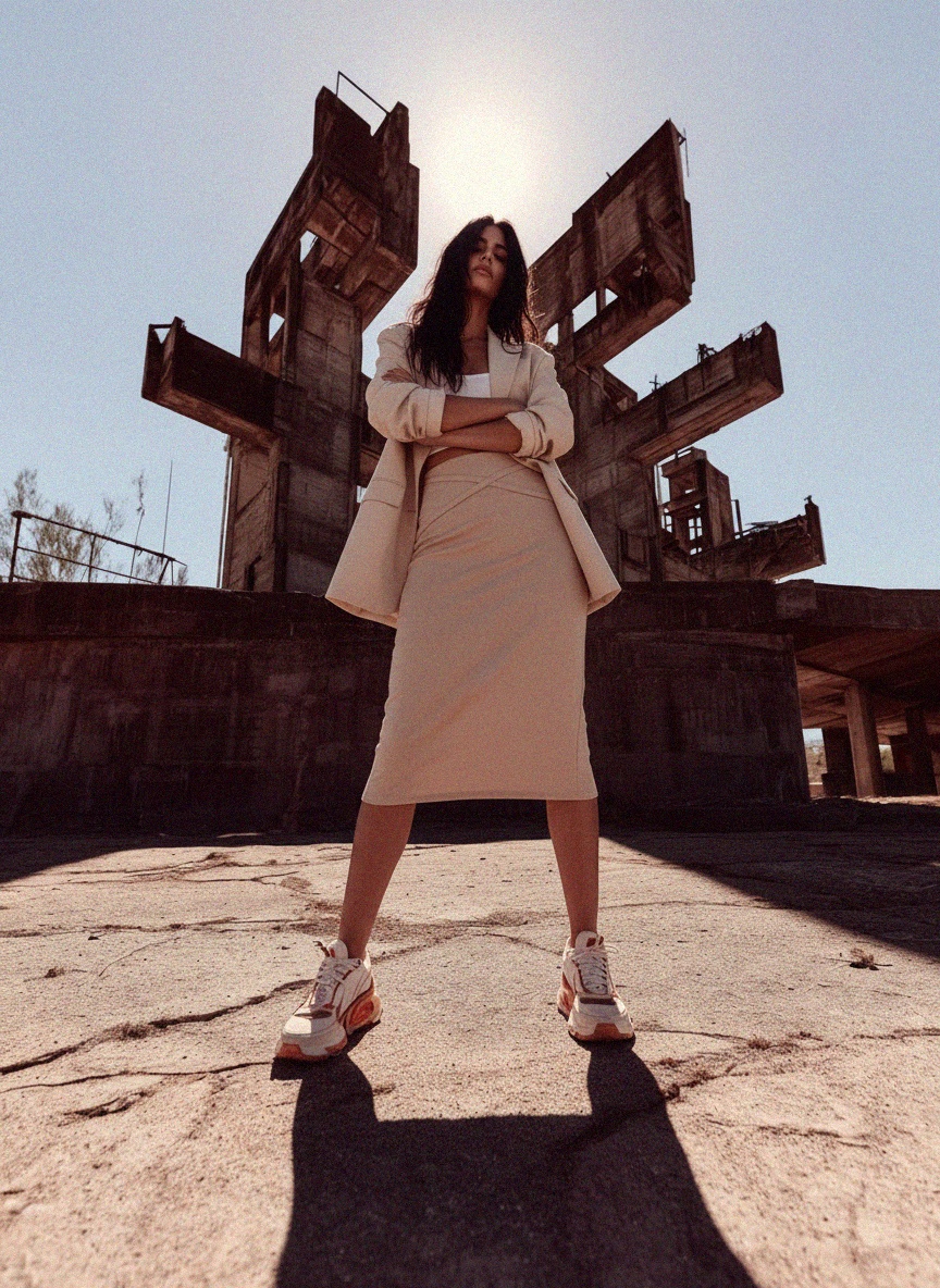 Beige Midi Skirt with Unique Waist Detail photo 2