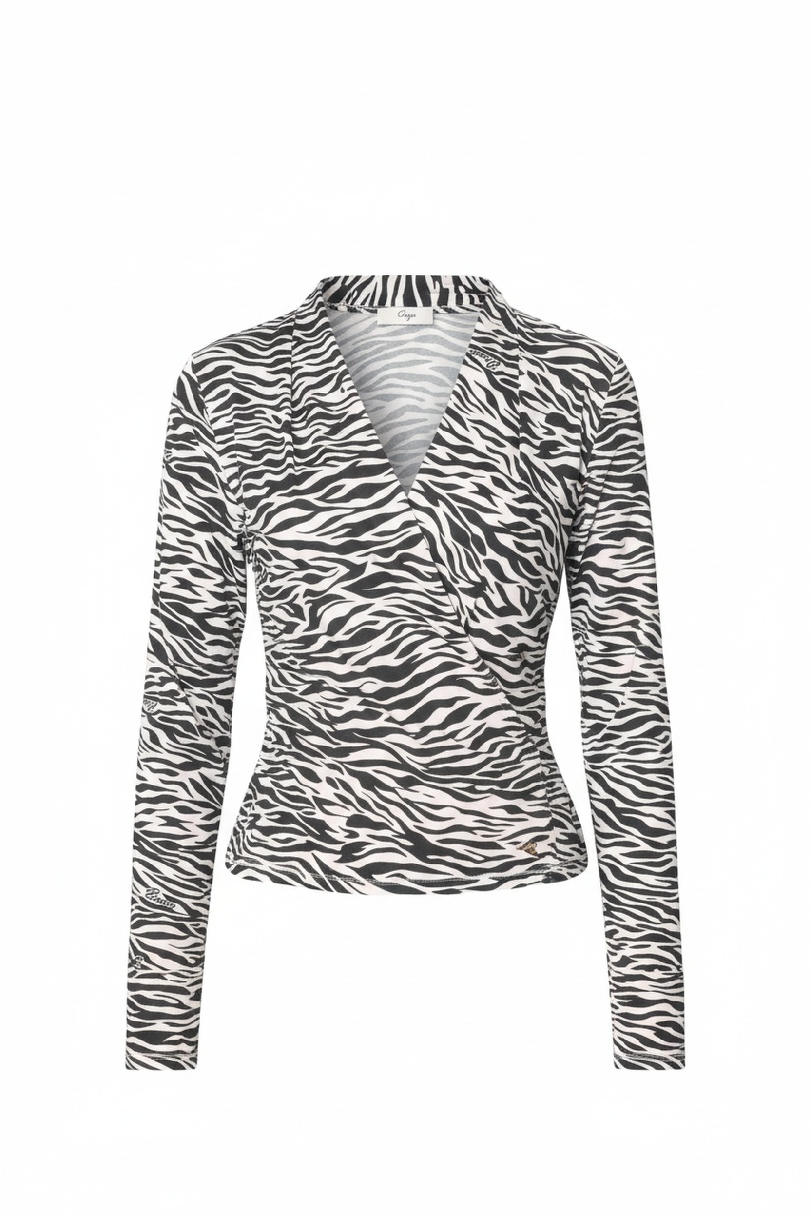 Zebra Print Long Sleeve V-Neck Blouse photo 1