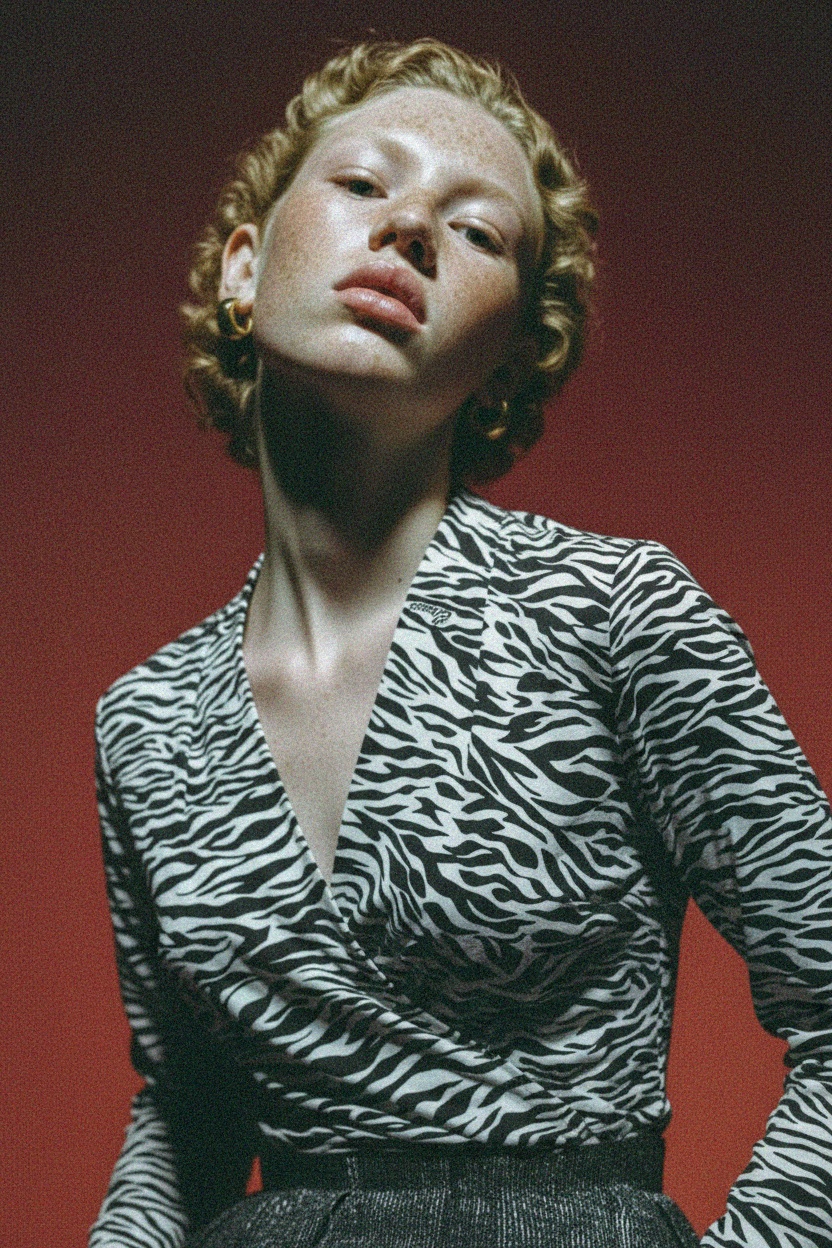 Zebra Print Long Sleeve V-Neck Blouse photo 3