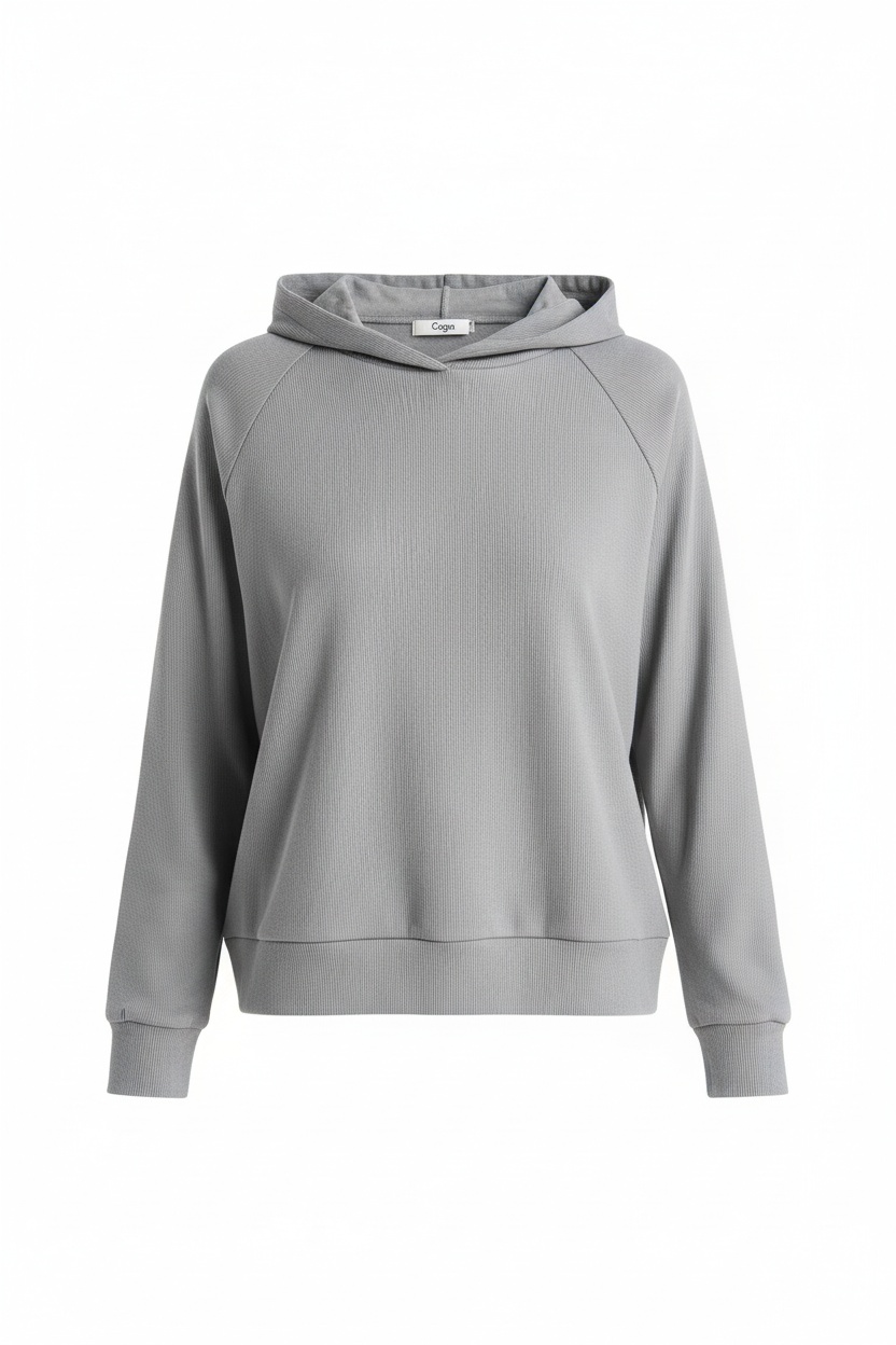 Soft Ribbed Hoodie with Raglan Sleeves - Grey photo 1