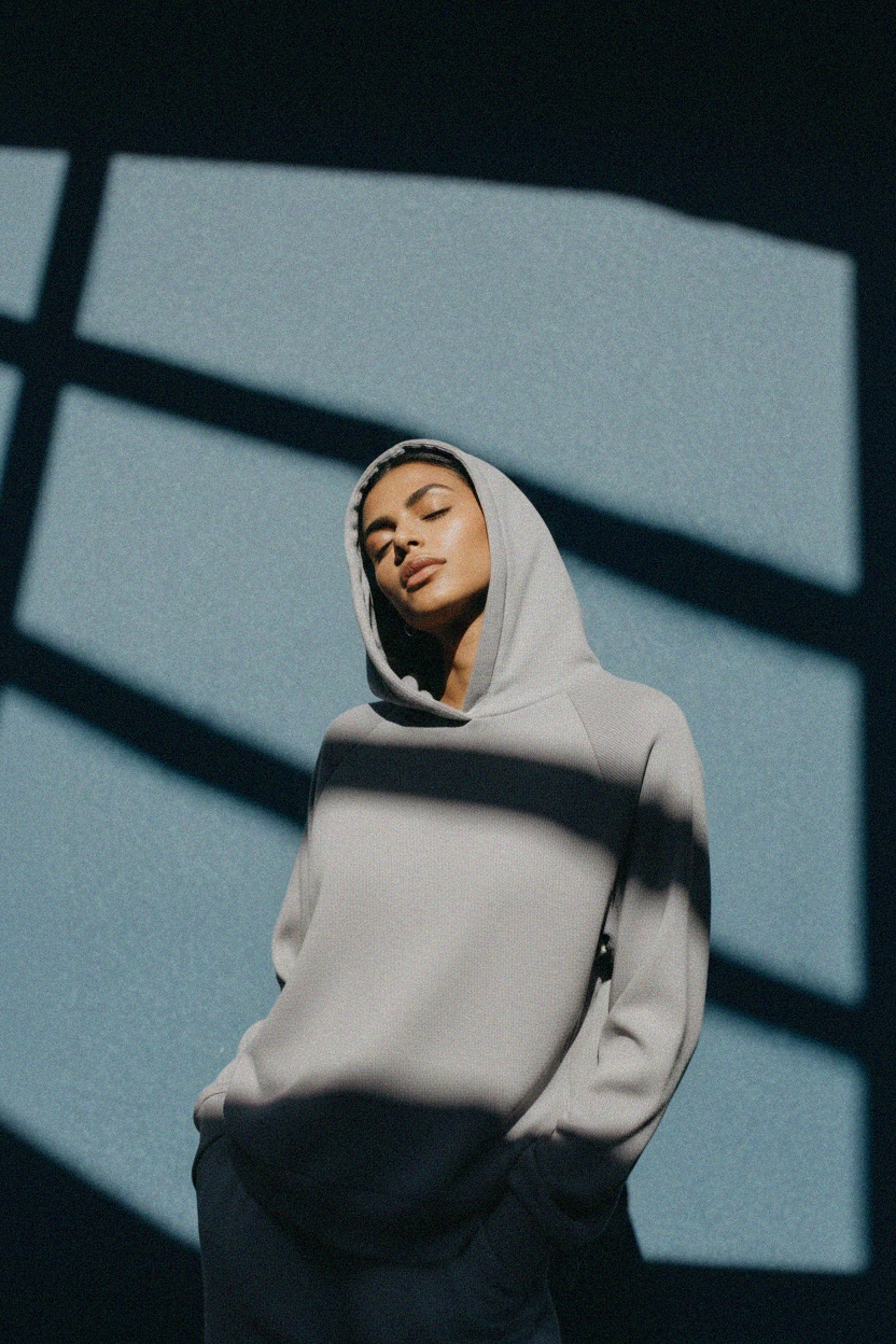 Soft Ribbed Hoodie with Raglan Sleeves - Grey photo 3