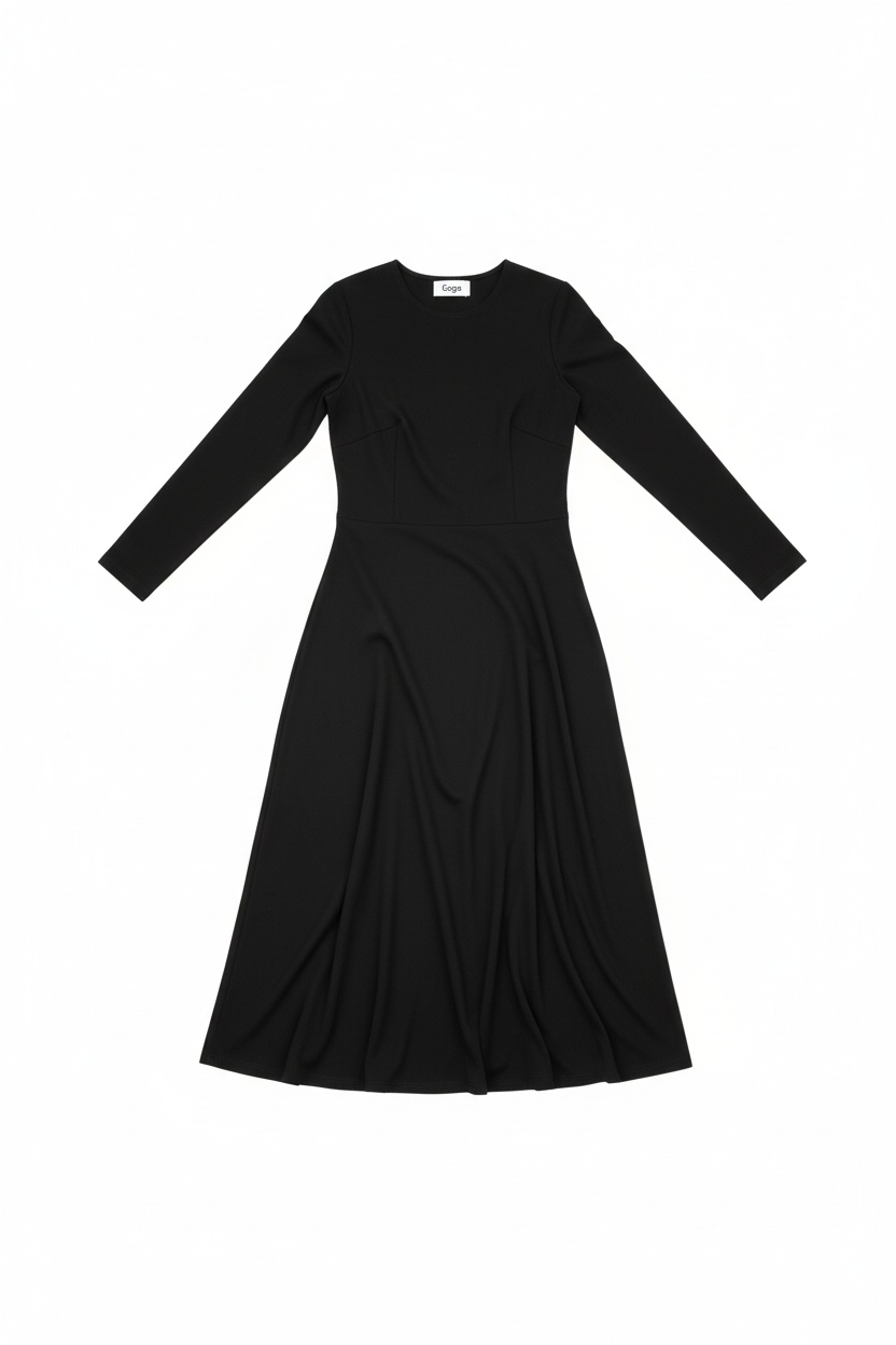 Classic Black Long Sleeve Midi Dress photo 1