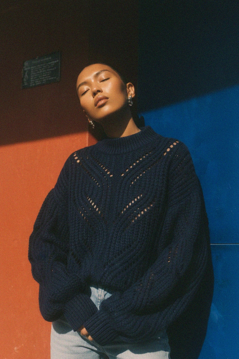 Chunky Knit Sweater with Openwork Pattern photo 3