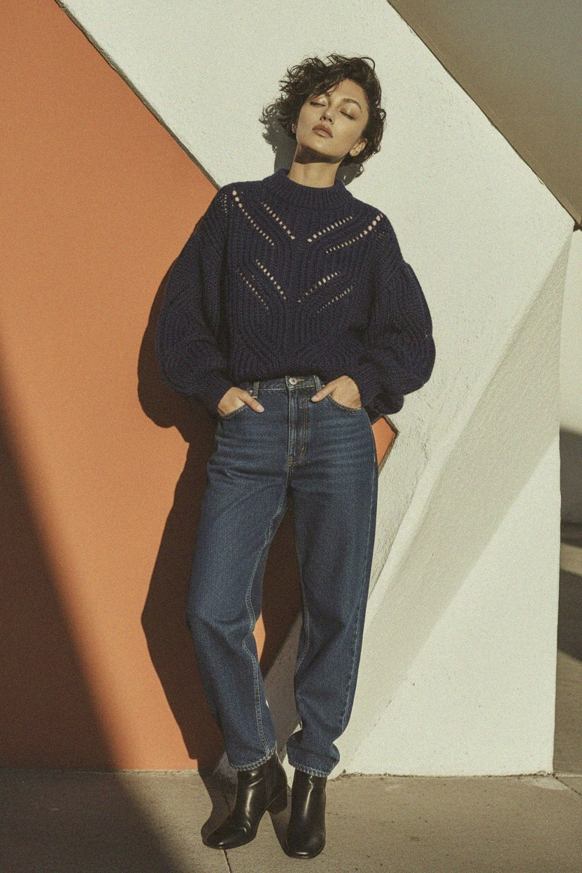 Chunky Knit Sweater with Openwork Pattern photo 4