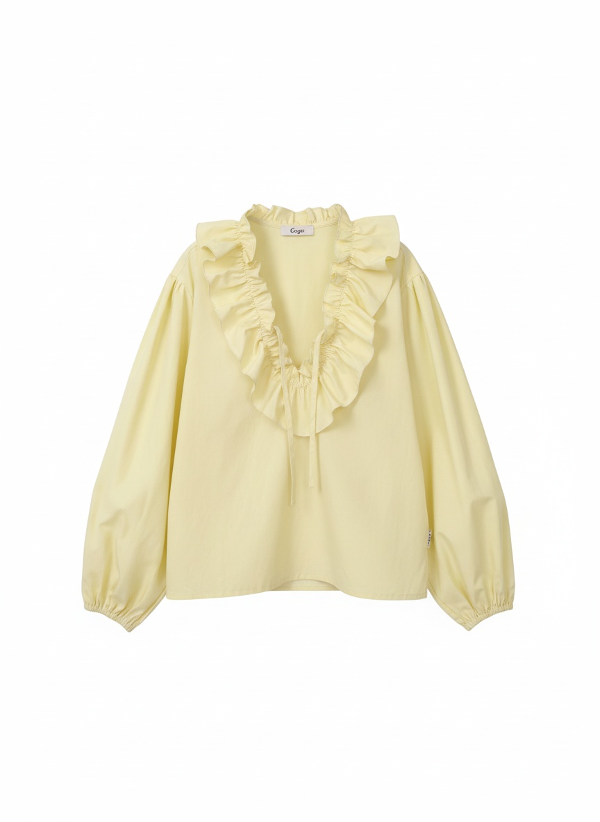 Pale Yellow Ruffled V-Neck Blouse photo 1