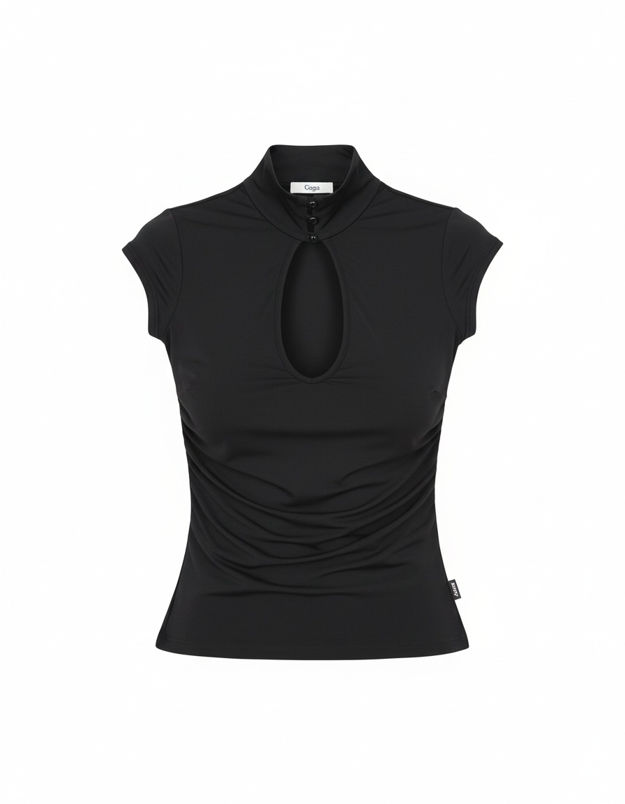 Chic Black Keyhole High Neck Top photo 1