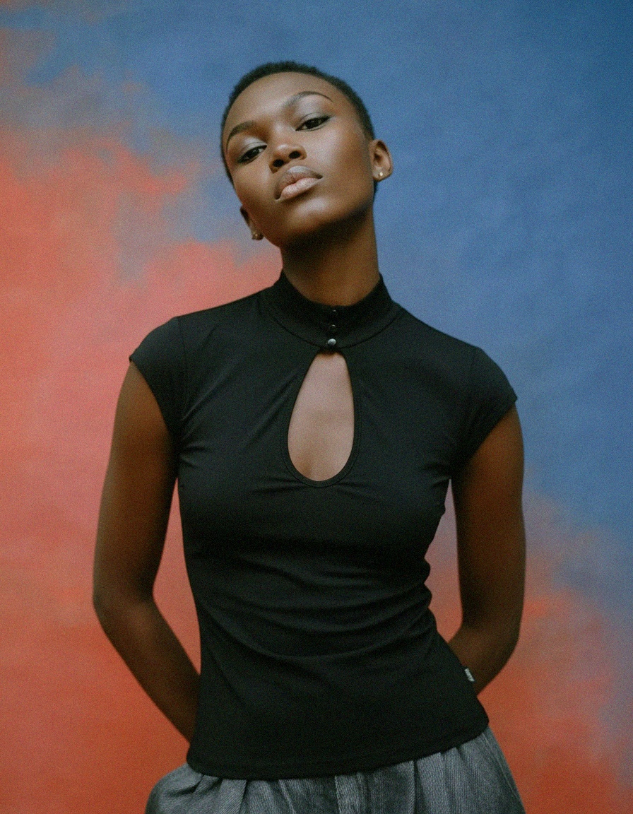 Chic Black Keyhole High Neck Top photo 2