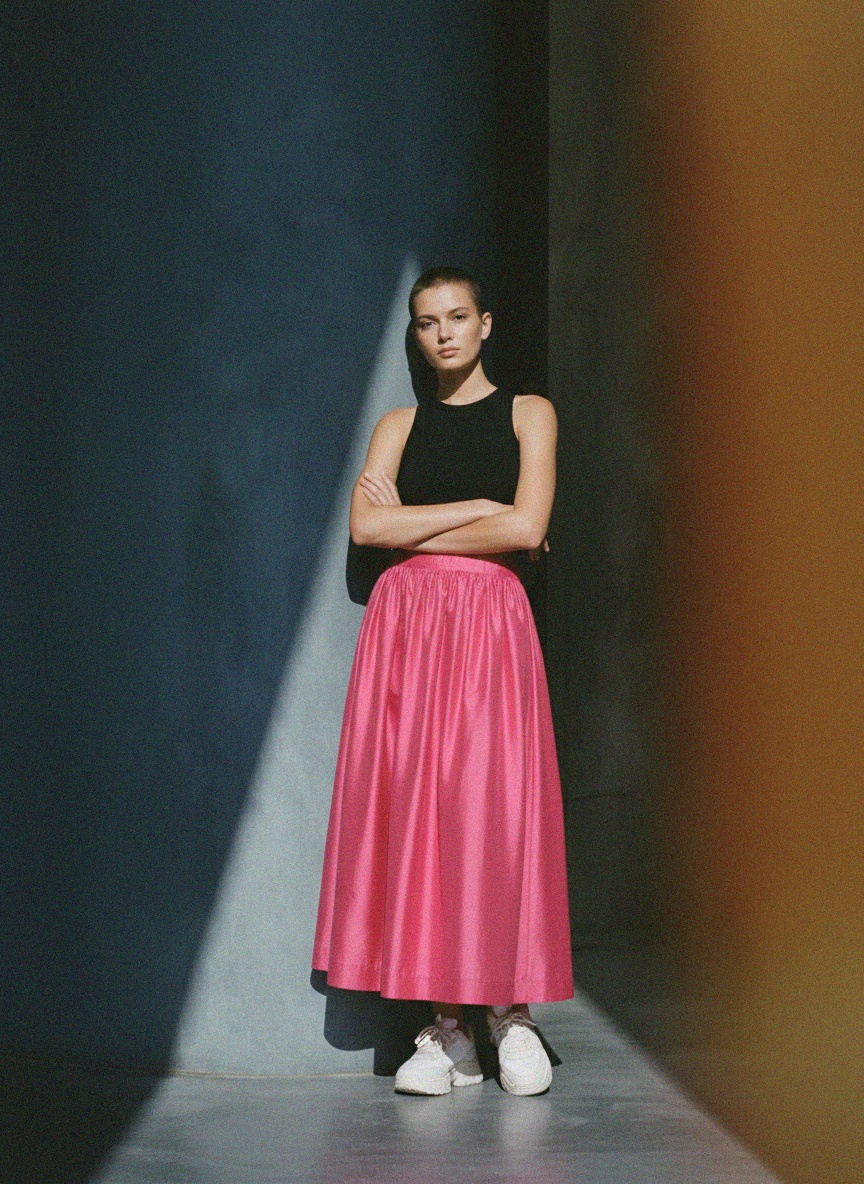 Vibrant Pink Maxi Skirt with Full Silhouette photo 2